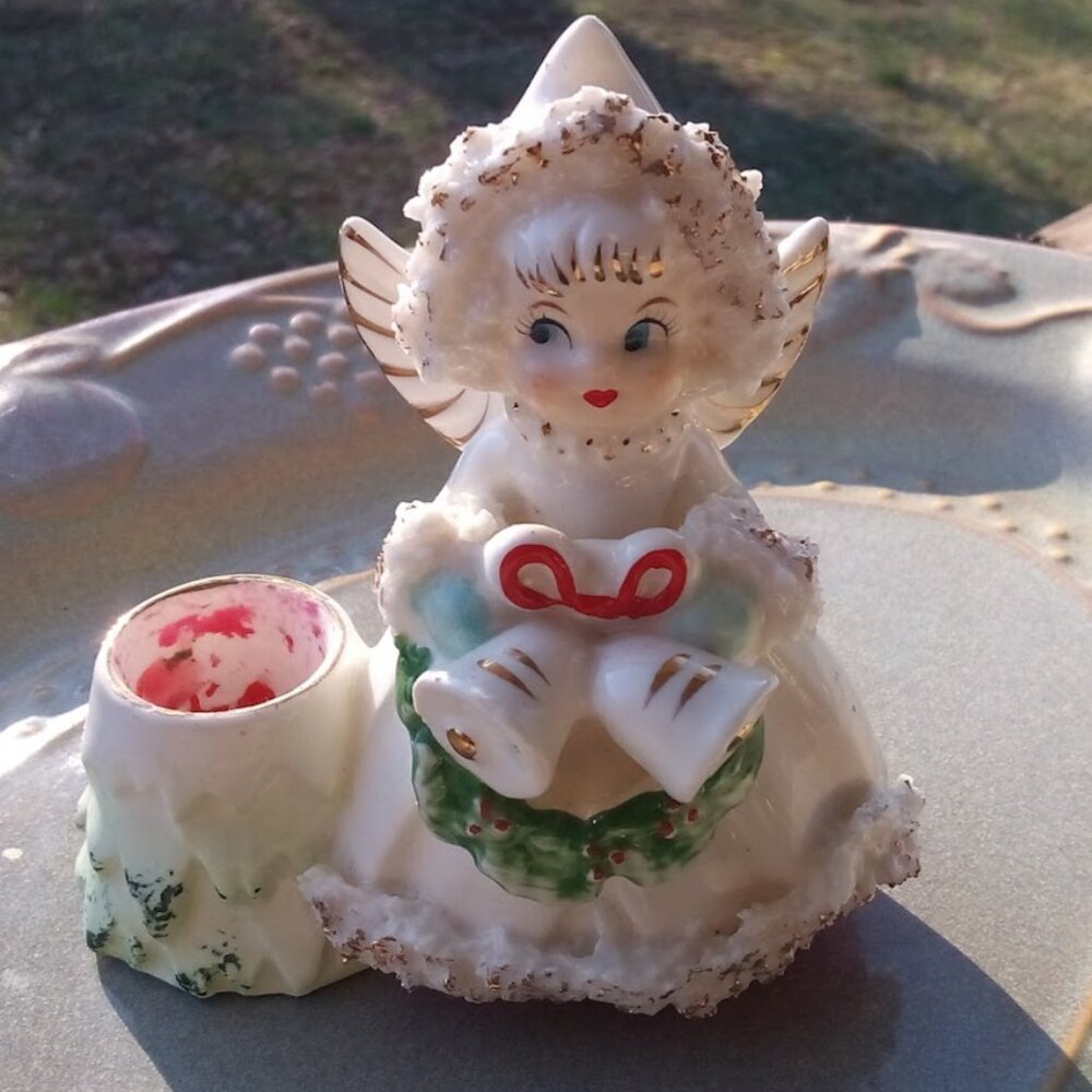 Vintage Holt Howard 1958 Ceramic Christmas Angels Candleholder Made in Japan EC